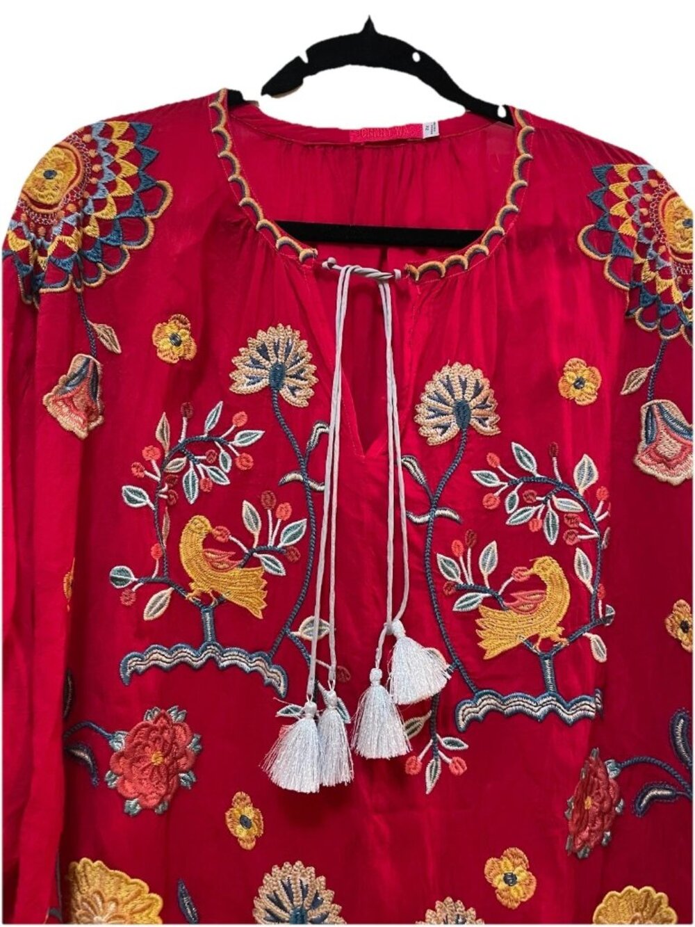 JOHNNY WAS Red "Mayson" Floral Embroidered  3/4 Length Sleeves Tunic Shirt Sz 2X - Picture 5 of 15
